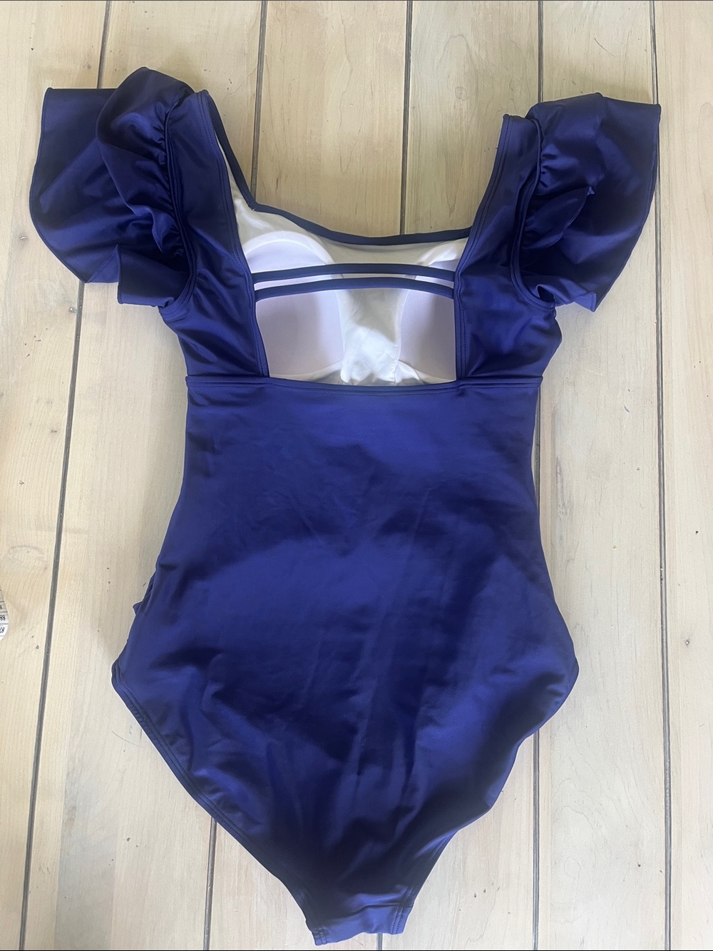 NWOT EoMenie Navy Ruffle One-Piece Ruched Swimsuit - Picture 9 of 12
